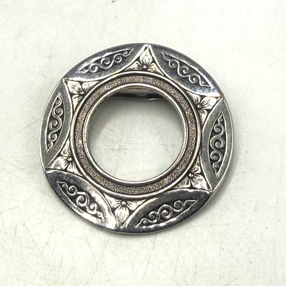 Lieba USA Vintage Silver Tone Etched Floral Round Scarf Clip Ring Accessory